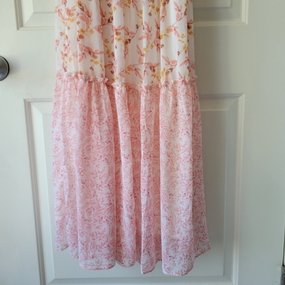 ANTHROPOLOGIE Long Summer Maxi Dress Naomi Vintage Mixed Pink Floral Chiffon SM - Picture 3 of 6